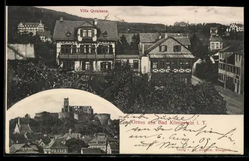 AK Königstein i. T., Hotel Villa Quisisana, Ruine Königstein