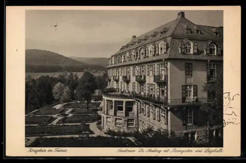 AK Königstein i. Taunus, Sanatorium Dr. Amelung mit Rosengarten und Liegehalle
