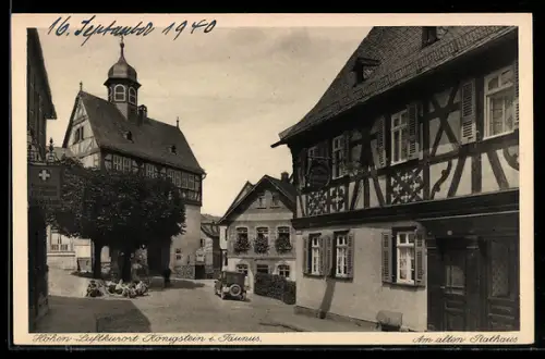 AK Königstein i. Taunus, Ausflügler am alten Rathaus
