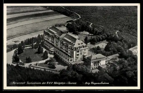 AK Königstein i.T., Kuranstalt Taunusheim der RKV, Fliegeraufnahme