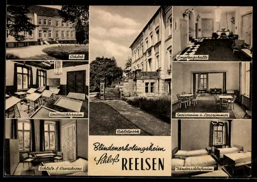 AK Reelsen, Blindenerholungsheim Schloss Reelsen, Unterrichtsraum, Speiseraum und Lesezimmer, Kinderschlafraum