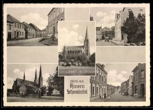 AK Amern /Schwalmtal, Strassenpartie mit Wohnhäusern, Blick auf die Kirche