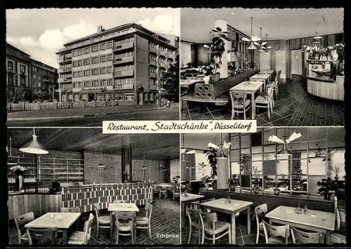 AK Düsseldorf, Restaurant Stadtschänke, Aussen- und Innenansicht, Hüttenstrasse 30, Inh. A. Engel