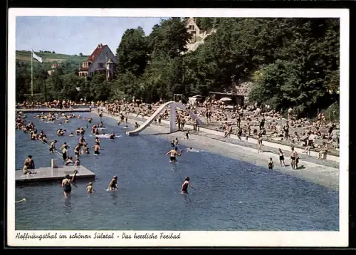 AK Hoffnungsthal /Sülztal, Freibad mit Liegewiese und Rutsche