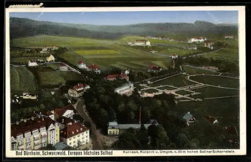 AK Bad Dürrheim /Schwarzwald, Kurhaus, Kurpark umd Umgebung vom 80m hohen Saline-Schornstein