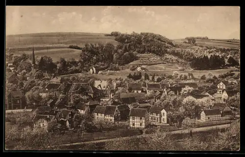 AK Hoffnungsthal, Ortsansicht mit Kirche und umliegenden Feldern