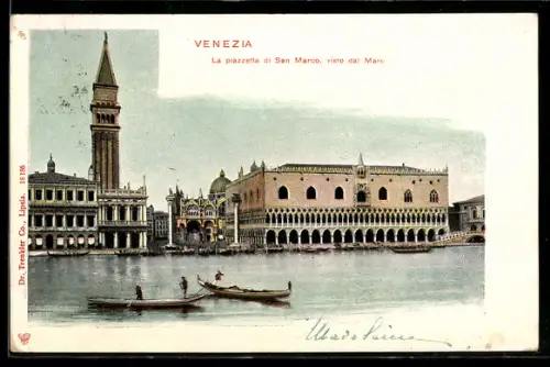 AK Venezia, La piazzetta di San Marco, visto dal Mare, Gondeln