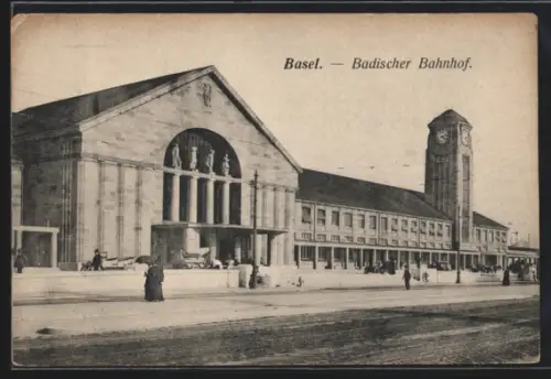 AK Basel, Blick auf den Badischen Bahnhof