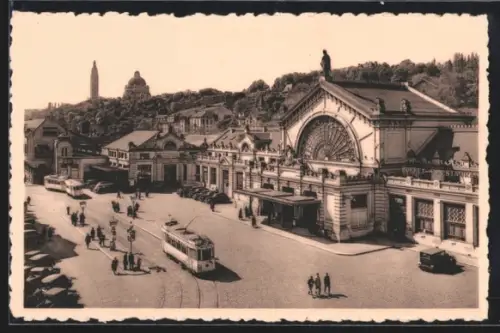 AK Liége, Gare des Guillemins mit Strassenbahn