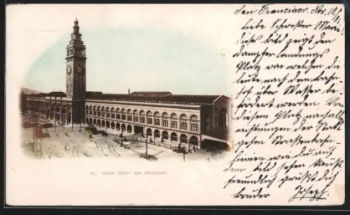 AK San Francisco, CA, Union Depot, Bahnhof
