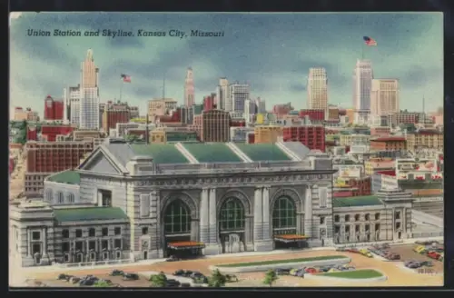 AK Kansas City, MO, Union Station and Skylinem Bahnhof