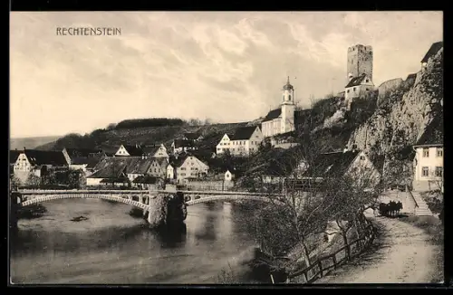AK Rechtenstein, Teilansicht mit Brücke und Kirche