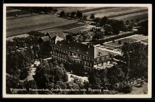 AK Gross-Sachsenheim, Wirtschaftl. Frauenschule vom Flugzeug aus