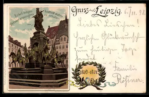Lithographie Leipzig, Denkmal 1870-71
