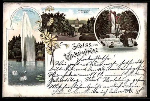 Lithographie Kassel-Wilhelmshöhe, Grosse Fontaine, Aquäduct Wasserfall