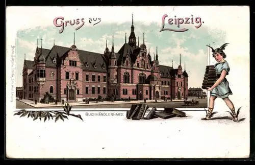 Lithographie Leipzig, Blick zum Buchhändlerhaus