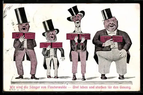 AK Finsterwalde, Humoristische Darstellung von Sängern des Gesangvereins