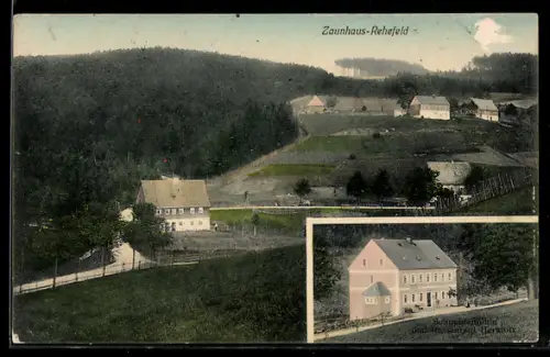 AK Zaunhaus-Rehefeld, Schneidemühle und Restaurant Herklotz, Panorama
