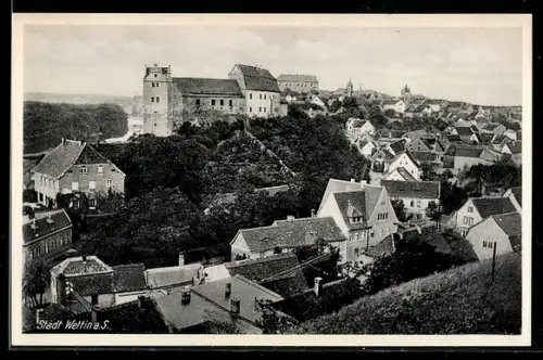 AK Wettin, Gesamtansicht mit Blick auf Burg