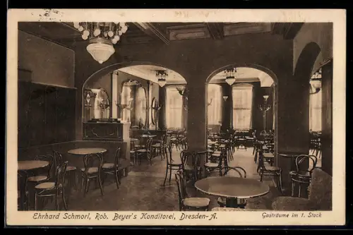 AK Dresden-A., Konditorei Schmorl, Wilsdruffer Strasse 20, Gasträume im 1. Stock
