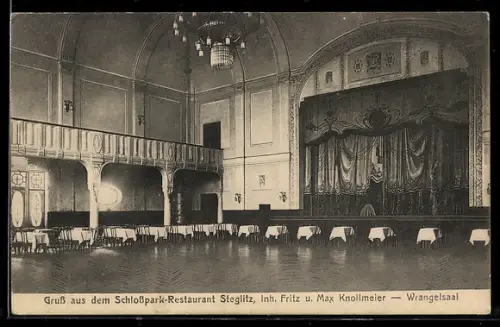 AK Berlin-Steglitz, Schlosspark-Restaurant, Wrangelsaal, Innenansicht