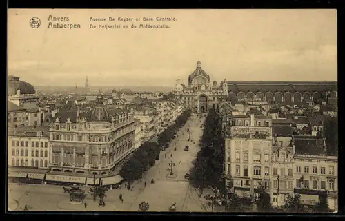 AK Anvers, Avenue De Keyser et Gare Centrale