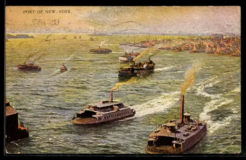AK New York, NY, Passagier- und Dampfschiffe im Hafen