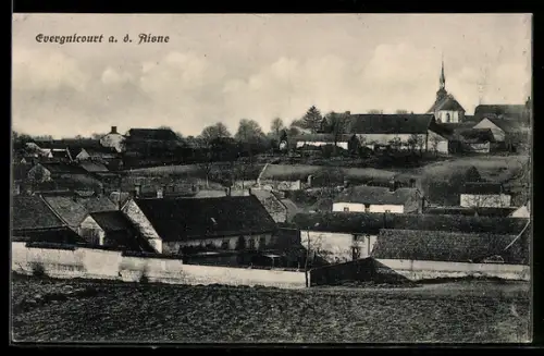 AK Evergnicourt a. d. Aisne, Dorfansicht mit Kirche