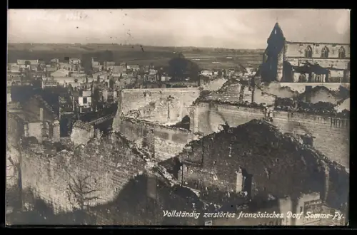 AK Somme-Py, Vollständig zerstörtes französisches Dorf
