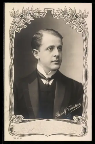 AK Rudolf Christians, Portrait, Ornament-Rahmen