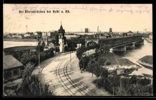AK Kehl a. Rh., Rheinbrücken mit Strassenpartie