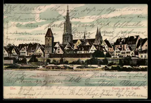 AK Ulm, Donaupartie mit Blick auf das Münster