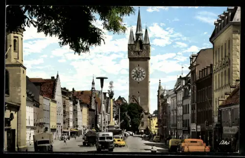 AK Straubing /Donau, Stadtplatz mit Geschäften