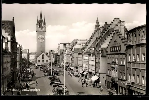 AK Straubing, Ludwigsplatz mit Geschäften