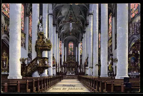 AK Straubing, Jakobskirche, Innenansicht
