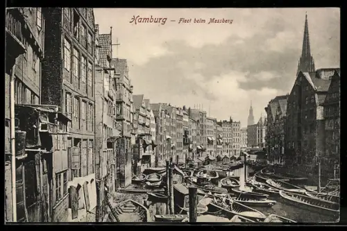 AK Hamburg, Fleet beim Messberg, mit Kirchturm