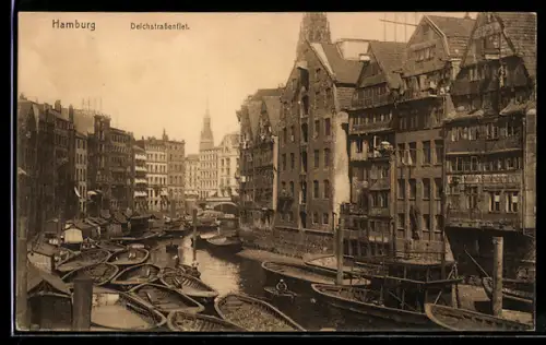 AK Alt-Hamburg, Deichstrassenfleet mit Booten