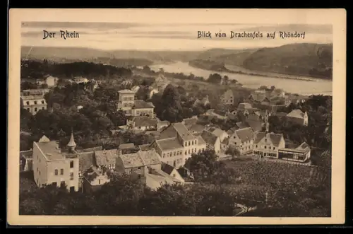 AK Rhöndorf, Blick vom Drachenfels auf Rhein und Ort