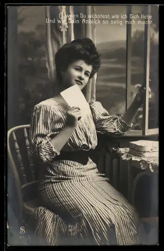 Foto-AK L.J. & F.F. Nr.: 2387/5: O wenn Du wüsstest..., Einsame junge Dame mit Brief