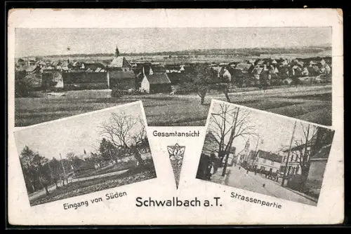 AK Schwalbach a. T., Gesamtansicht, Kirche, Eingang von Süden