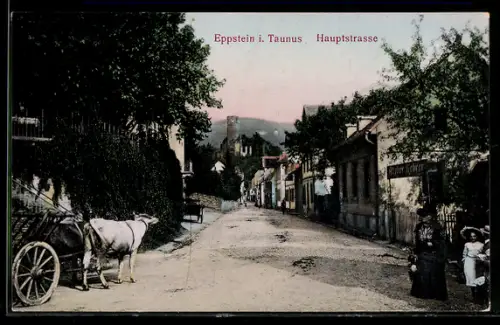 AK Eppstein i. Taunus, Hauptstrasse mit Atelier Kehrer und Ruine