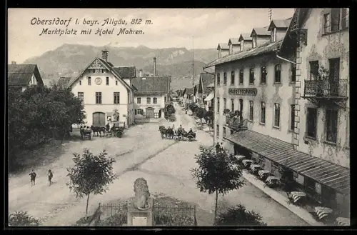 AK Oberstdorf i. bayr. Allgäu, Marktplatz mit Hotel Mohren