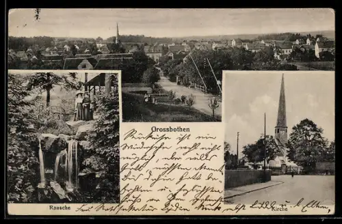AK Grimma, Kirche, Rausche, Ortsansicht