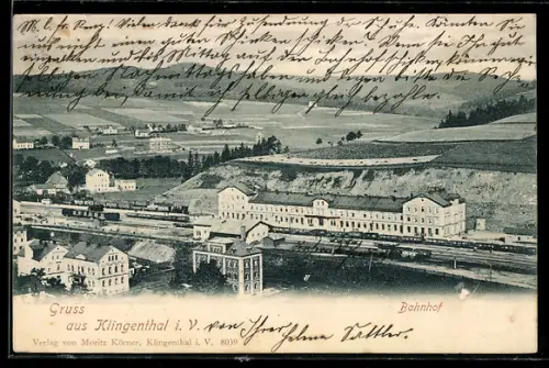 AK Klingenthal, Bahnhof mit Ortsansicht, Eisenbahn