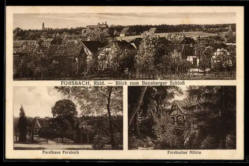 AK Forsbach / Rhld., Forstbach, Mühle, Blick zum Bensberger Schloss