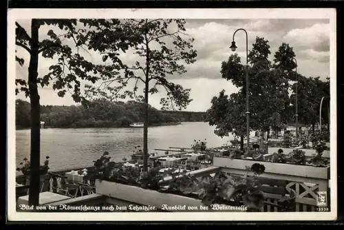 AK Nedlitz bei Potsdam, Gasthaus Römerschanze, Paul Bosek, Blick auf den Lehnitzsee
