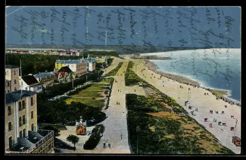 AK Warnemünde, Strand vom Leuchtturm gesehen