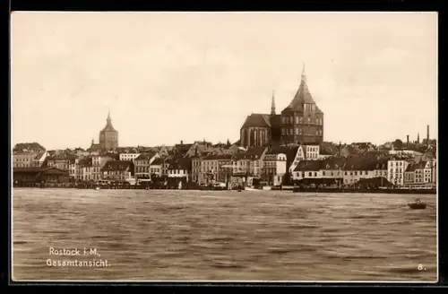 AK Rostock, Stadtansicht vom Meer aus gesehen