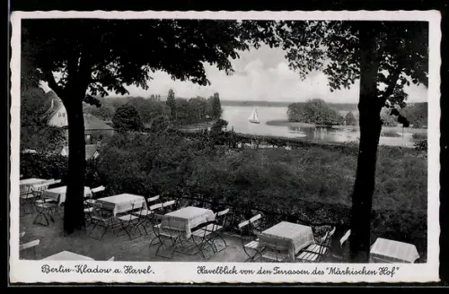 AK Berlin-Tiergarten, Gasthaus Märkischer Hof, Havelblick von den Terrassen, Segelboot