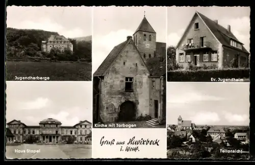 AK Havixbeck i. Westf., Haus Stapel, Jugendherberge, Evangel. Jugendheim, Kirche mit Torbogen